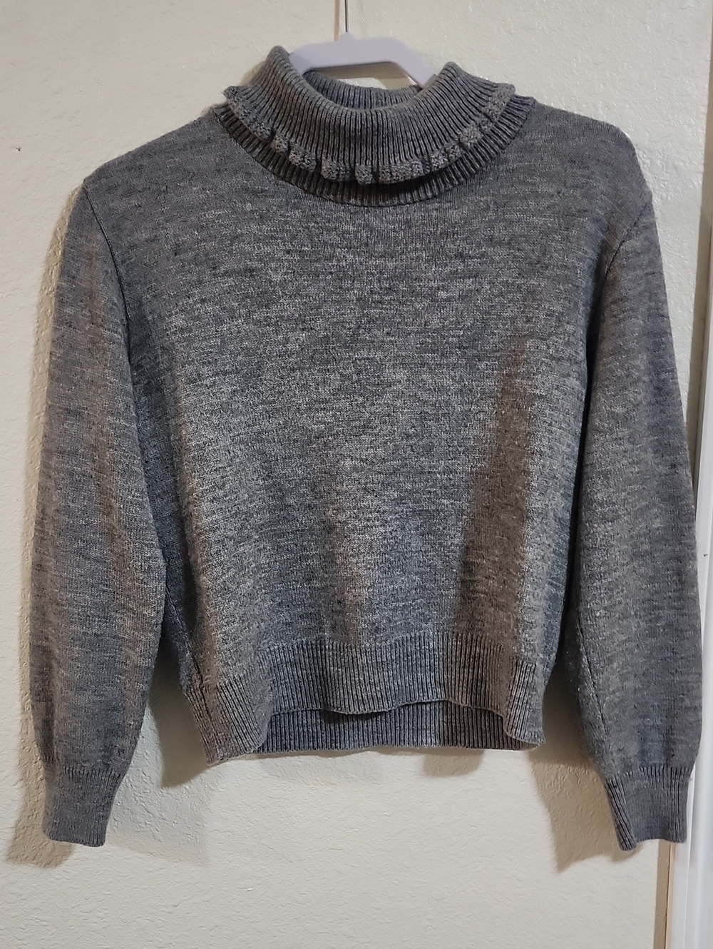 Cozy Grey Ribbed Ruffle Turtleneck Sweater
